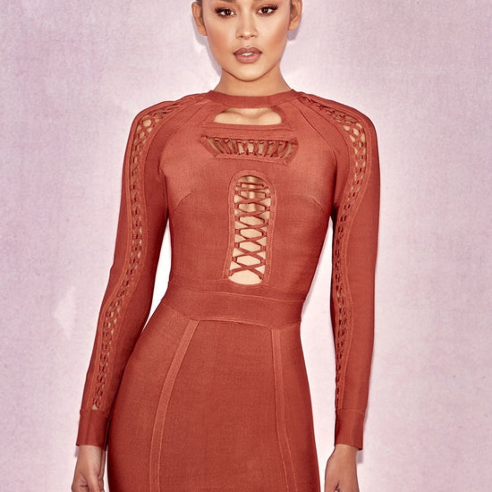Lavira Copper Looped Bandage Dress XS- House of CB